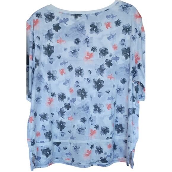 Simply Vera Vera Wang Blue Gray Floral V Neck Boxy T-Shirt Women's XXL Stretchy - Picture 4 of 7